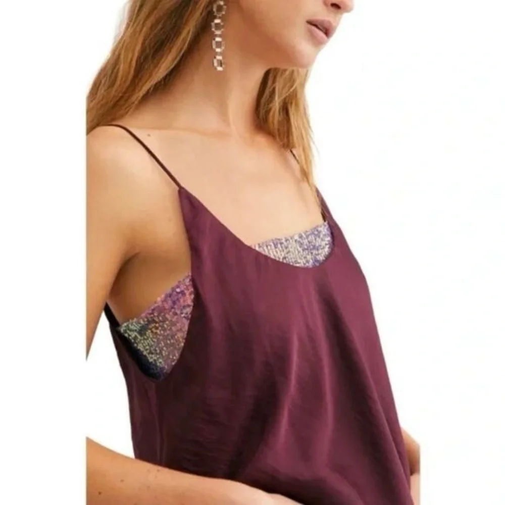 NWT - Free People Intimately Turn It On Sequin Camisole Vetiver Bloom - Size S